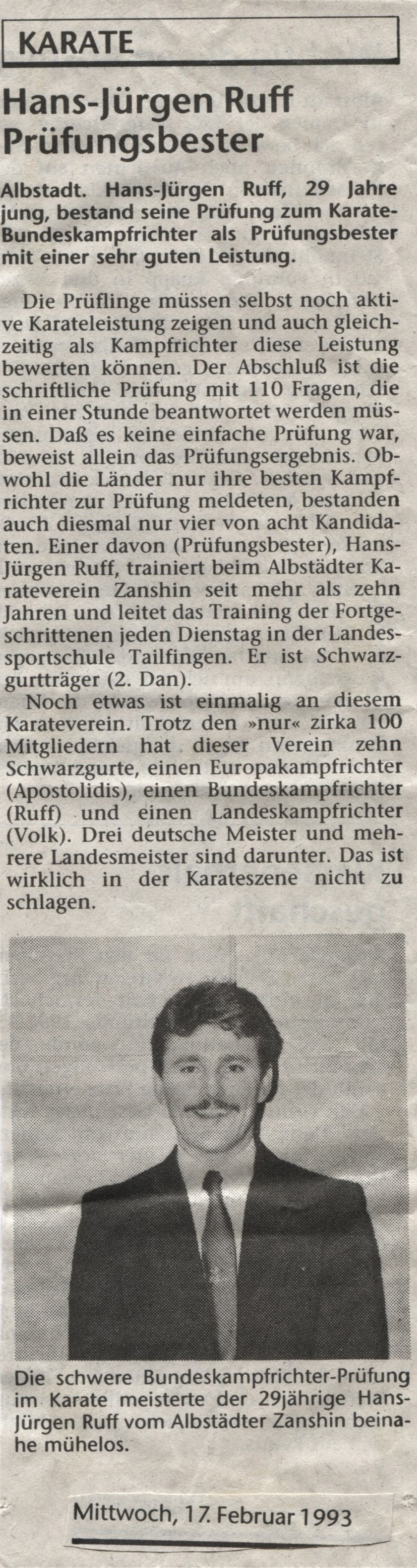 Karate Dojo Gammertingen e.V. - Kampfrichter Hans Ruff